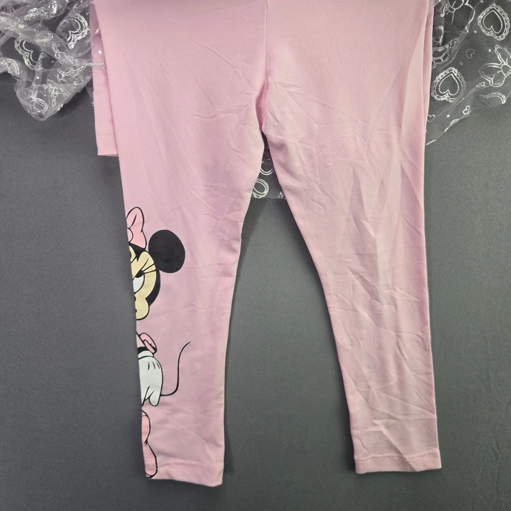 Disney Minnie Mouse 5-Pc Set Top Leggings Tutu Skirt 4T Pink Grey Ballerina NEW